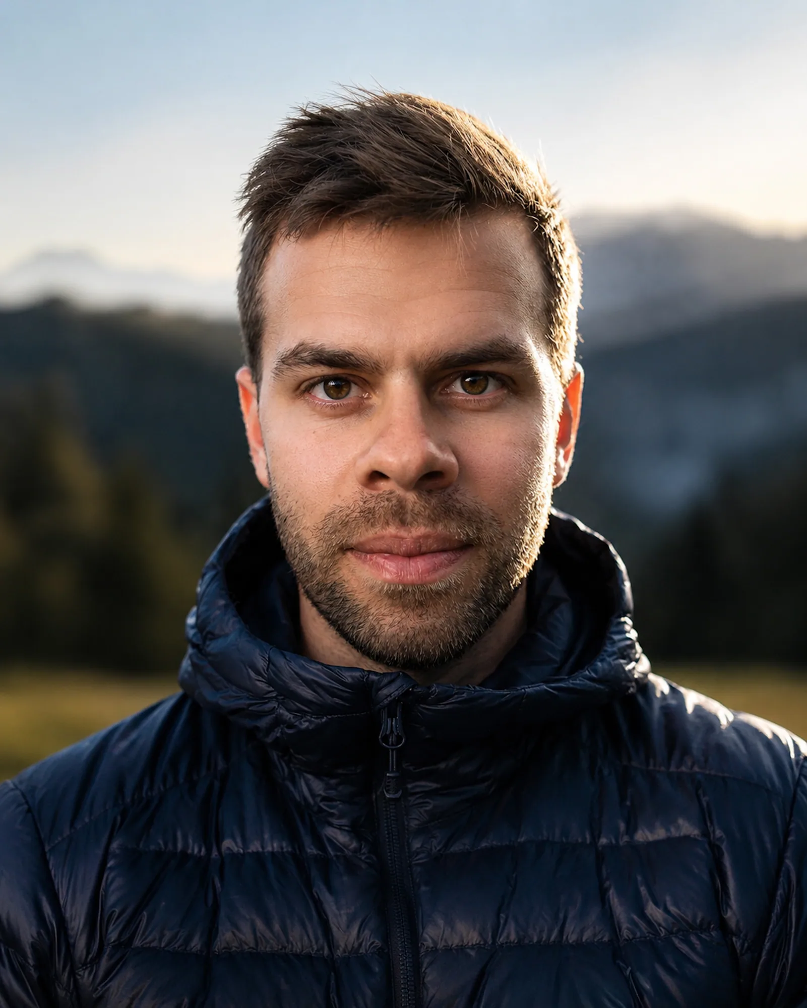 Marek Rybář, krajinářský fotograf a lektor fotokurzů, portrét v horské krajině ve večerním světle